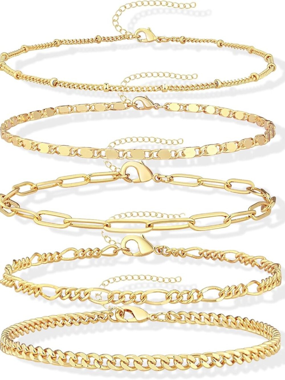 Gold Bracelets Set for Women Non Tarnish Trendy,14K Gold Plated Dainty Stackable